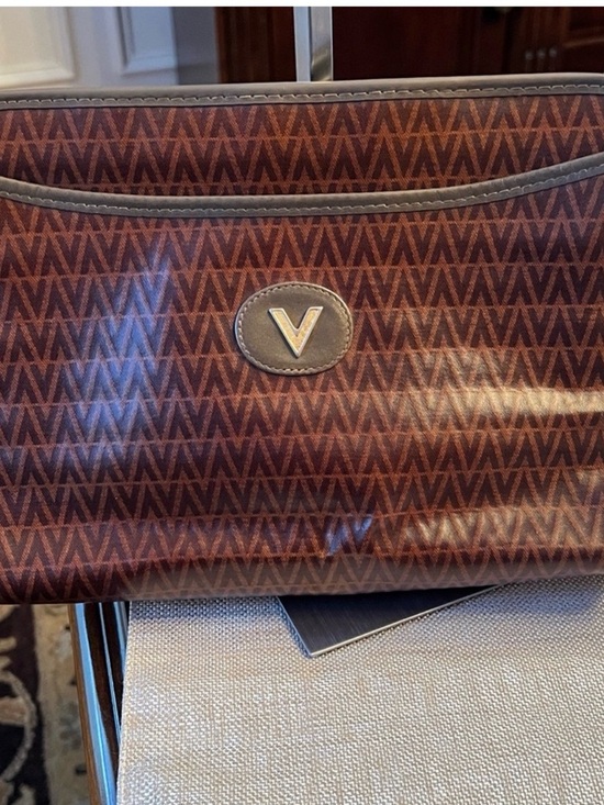 Valentino Garavani Handbags - Valentino Garavani Brown Monogram Clutch with Gold V Emblem